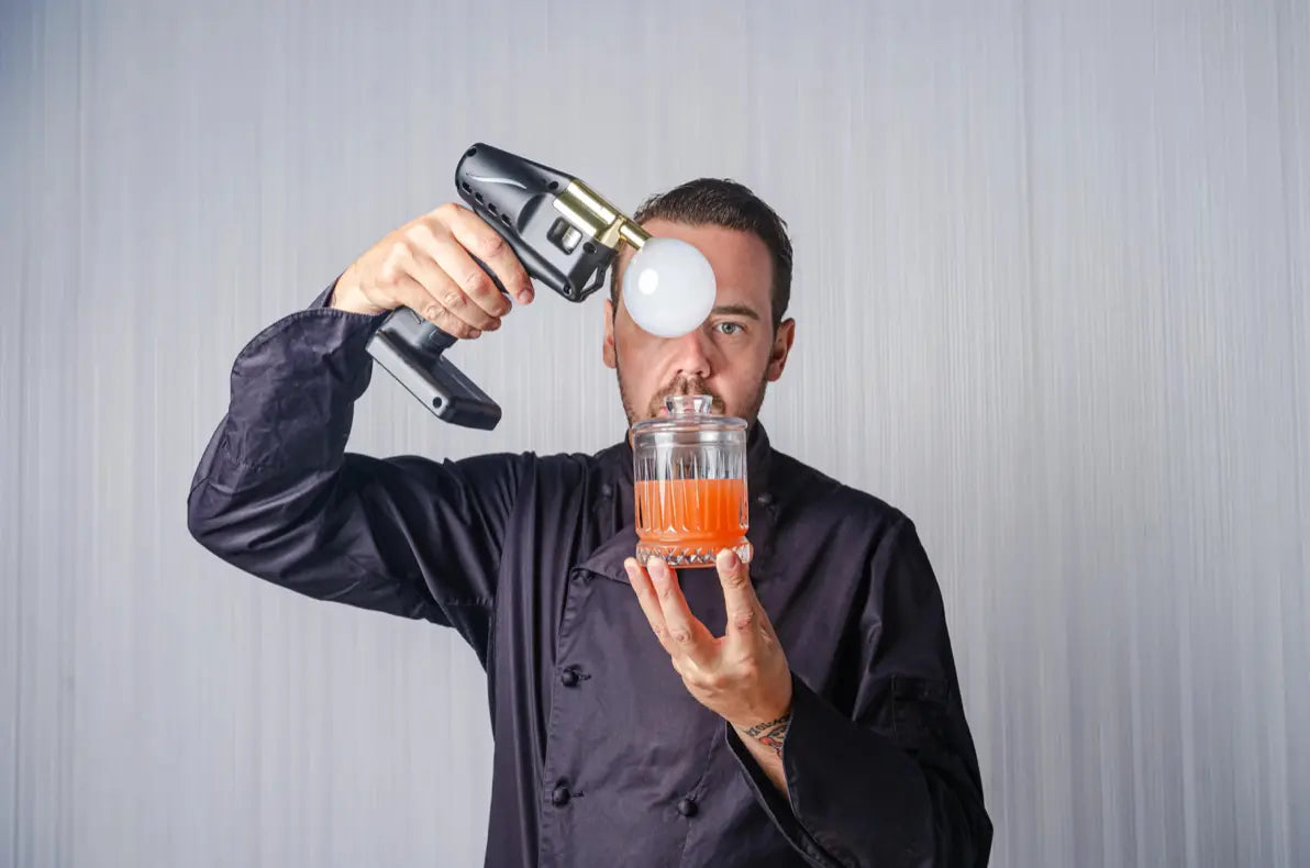 simone caporale with flavour blaster ice cream cone glassware cocktail with multi bubble garnish