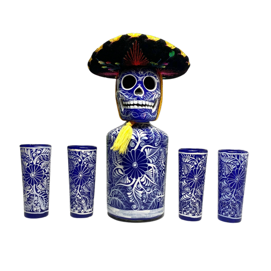 Blue Mexskeleton Decanter Set 